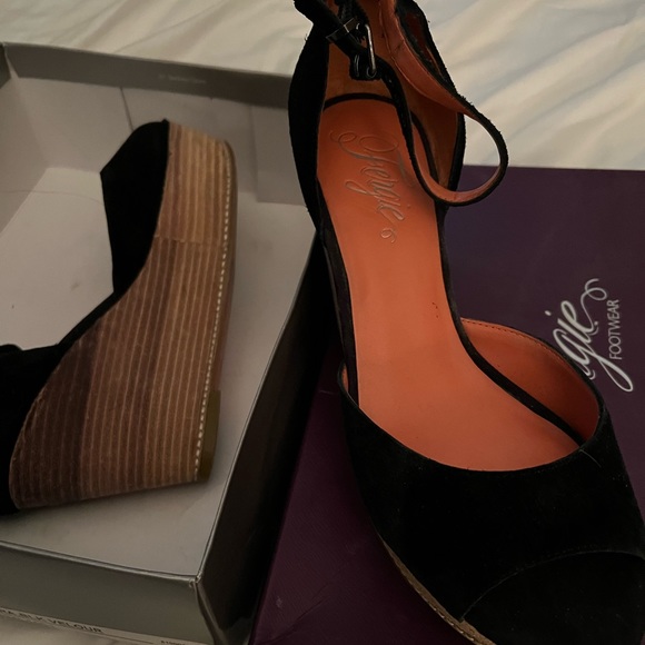 Fergie Peep Toe Suede wedges